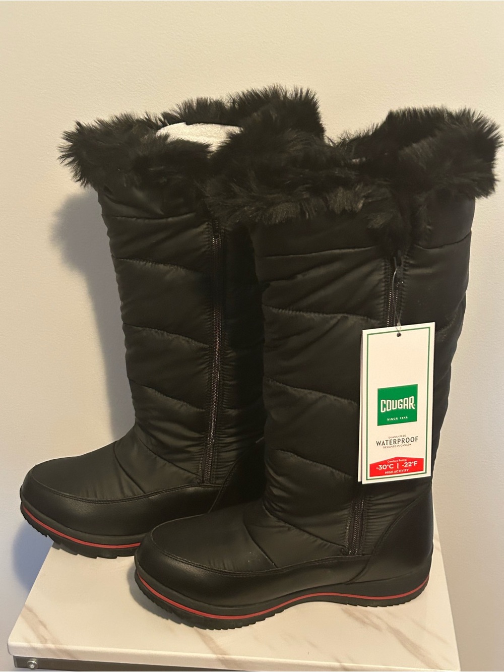 Cougar Black Faux Fur Trim Waterproof Winter Boots